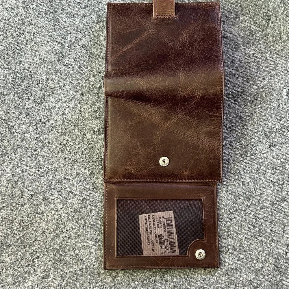 Leather Wallet Mens Brown Trifold Strap Zipper Coin Pocket Card Holder Turkey